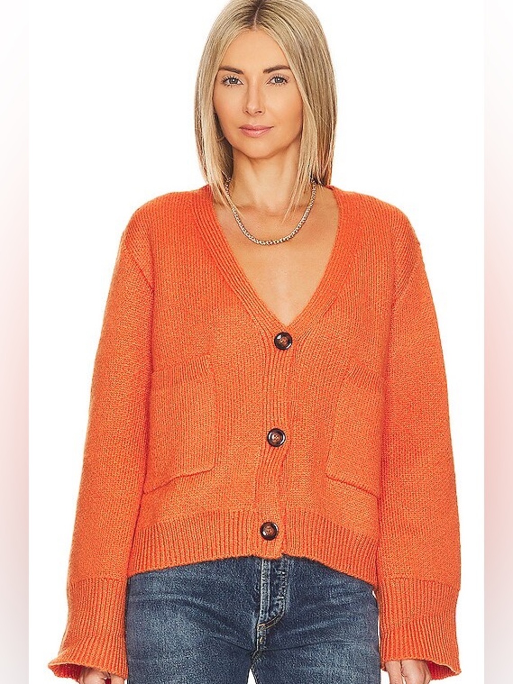 ✨ APPARIS Marcella Cardigan Vermillion Orange Oversized Knit Sweater Large ✨